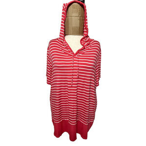 CJ Banks Hoodie Womens 2X Red White Stripe Lightweight Sun Beachy Stretch Rayon